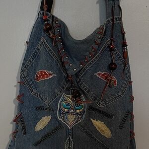 Hand Crafted Blue and Red Shoulder Bags with Unique Embellishments